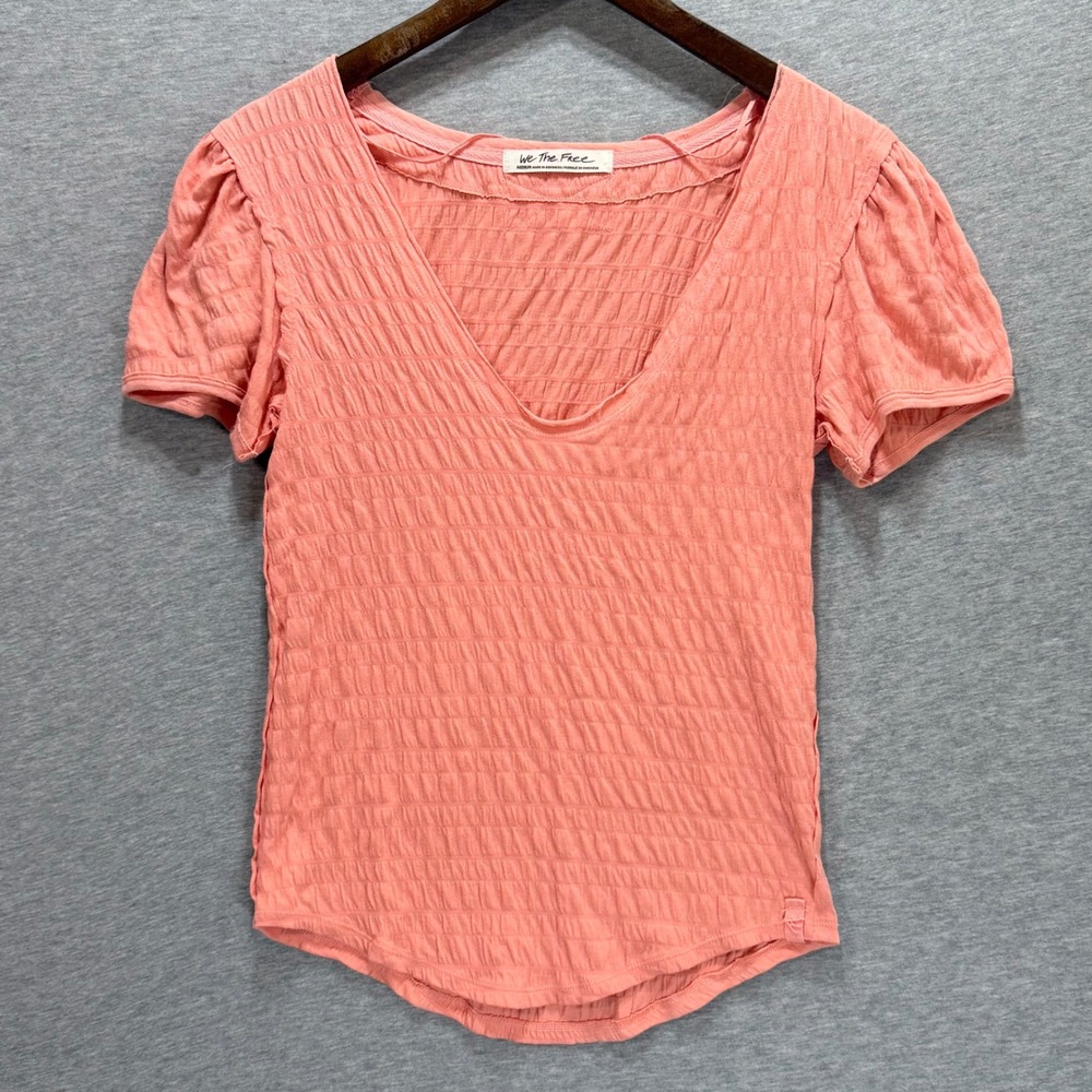 We The Free Short Sleeve Top Womens M Coral Pink Textured Casual Cottagecore